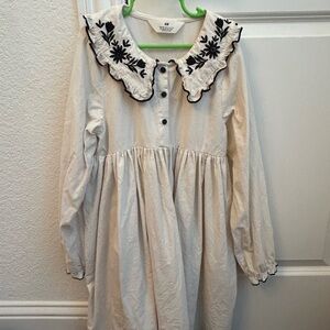 H&M Ivory Dress with Black Embroidery
